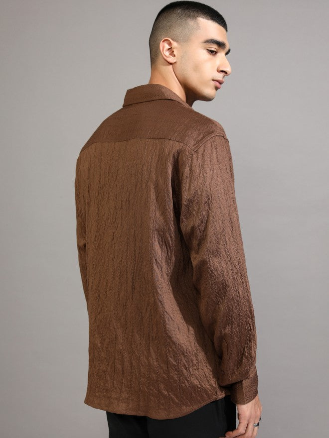 Highlander Men Brown Textured Relaxed Fit Casual Shirt - Brown - Image 3