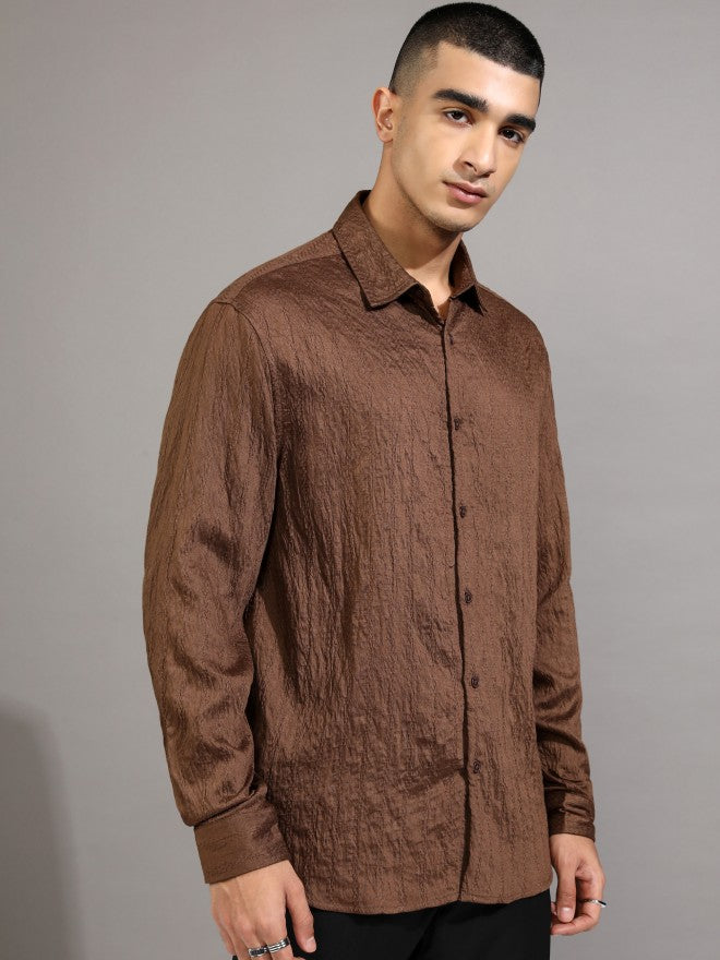 Highlander Men Brown Textured Relaxed Fit Casual Shirt - Brown - Image 6