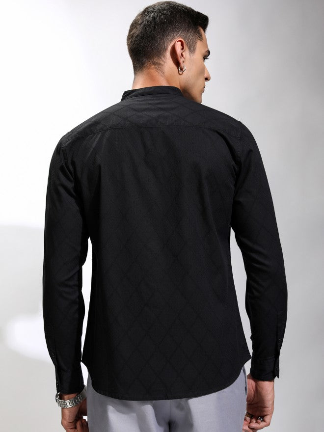 Highlander Men Black Textured Regular Fit Casual Shirt - Black - Image 3