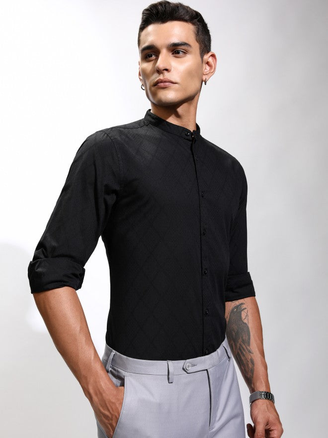 Highlander Men Black Textured Regular Fit Casual Shirt - Black - Image 6