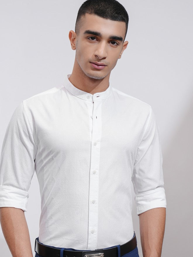 Highlander Men White Textured Regular Fit Casual Shirt - White - Image 1