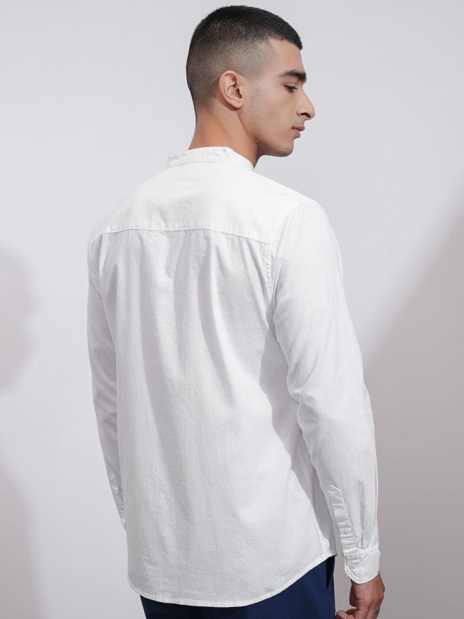 Highlander Men White Textured Regular Fit Casual Shirt - White - Image 3