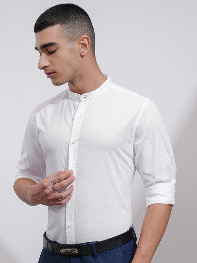 Highlander Men White Textured Regular Fit Casual Shirt - White - Image 4