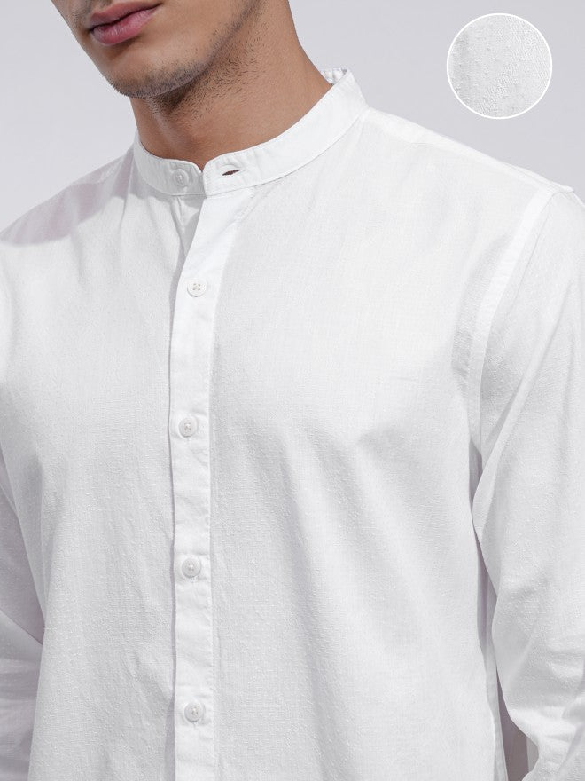 Highlander Men White Textured Regular Fit Casual Shirt - White - Image 5