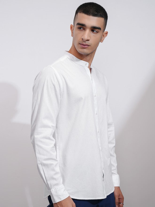 Highlander Men White Textured Regular Fit Casual Shirt - White - Image 6