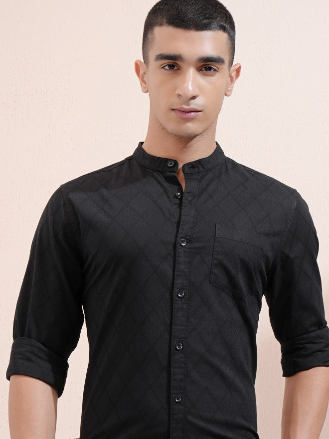 Highlander Men Black Textured Regular Fit Casual Shirt - Black - Image 1