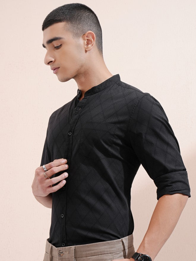 Highlander Men Black Textured Regular Fit Casual Shirt - Black - Image 4