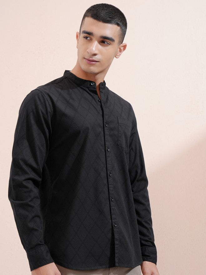 Highlander Men Black Textured Regular Fit Casual Shirt - Black - Image 6