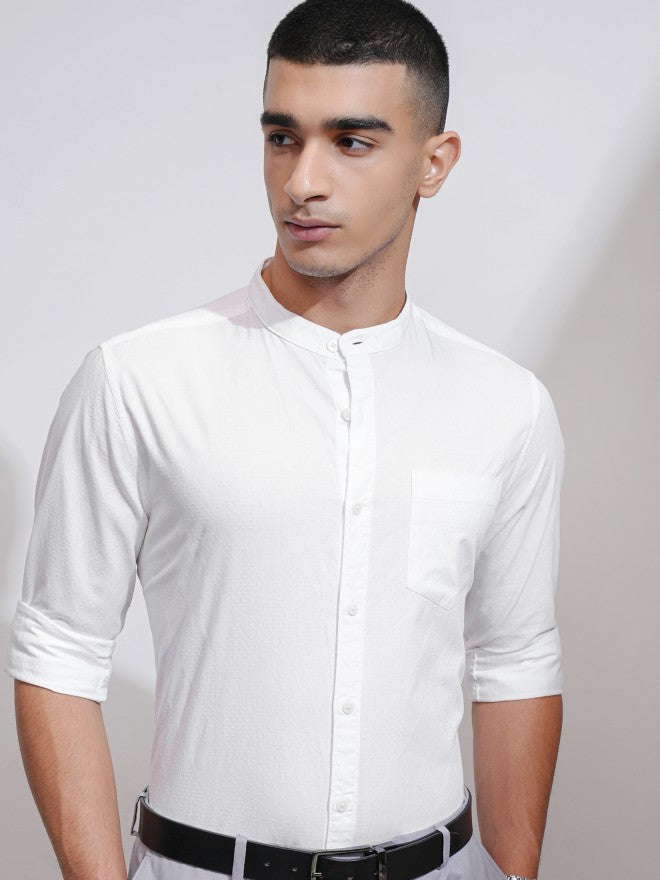Highlander Men White Textured Regular Fit Casual Shirt - White - Image 1
