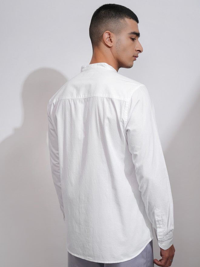 Highlander Men White Textured Regular Fit Casual Shirt - White - Image 3
