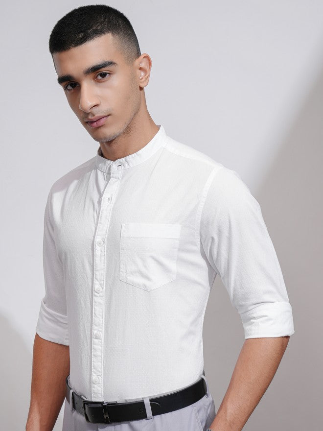 Highlander Men White Textured Regular Fit Casual Shirt - White - Image 4