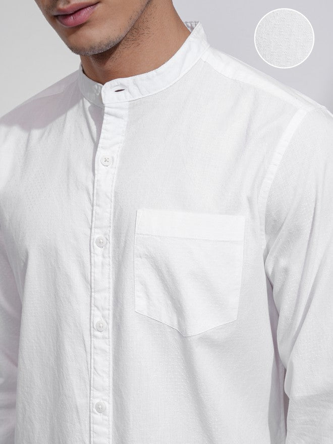 Highlander Men White Textured Regular Fit Casual Shirt - White - Image 5