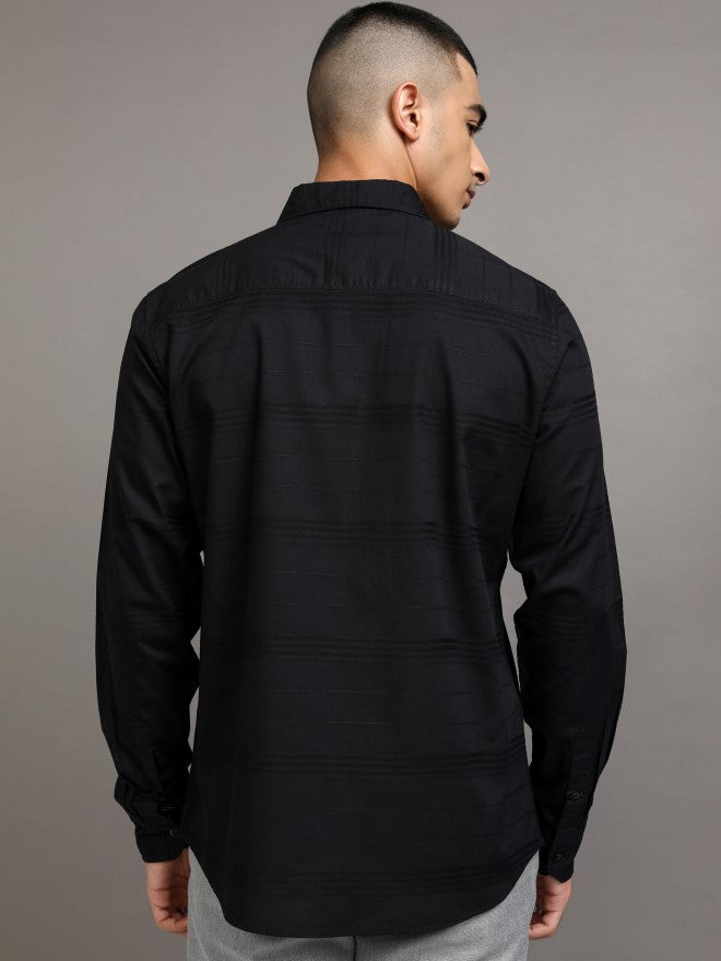 Highlander Men Black Striped Regular Fit Casual Shirts - Black - Image 3