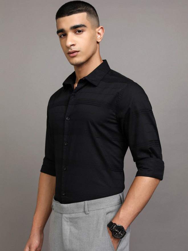 Highlander Men Black Striped Regular Fit Casual Shirts - Black - Image 4