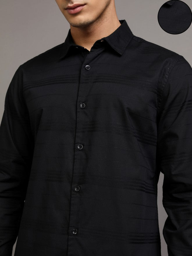 Highlander Men Black Striped Regular Fit Casual Shirts - Black - Image 5