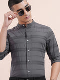 Highlander Men Charcoal Striped Regular Fit Casual Shirt - Charcoal - Image 1