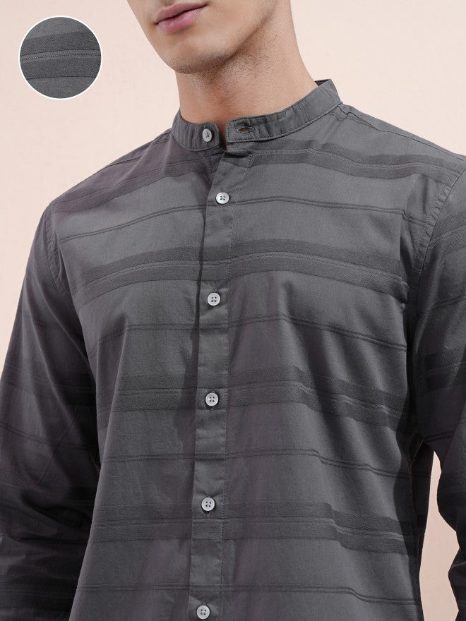 Highlander Men Charcoal Striped Regular Fit Casual Shirt - Charcoal - Image 5