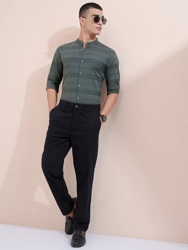 Highlander Men Green Striped Regular Fit Casual Shirt - Green - Image 2