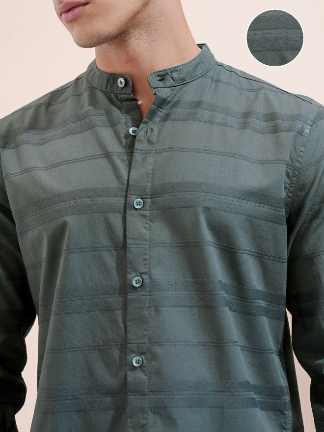 Highlander Men Green Striped Regular Fit Casual Shirt - Green - Image 5