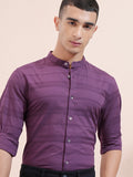 Highlander Men Purple Striped Regular Fit Casual Shirt - Purple - Image 1