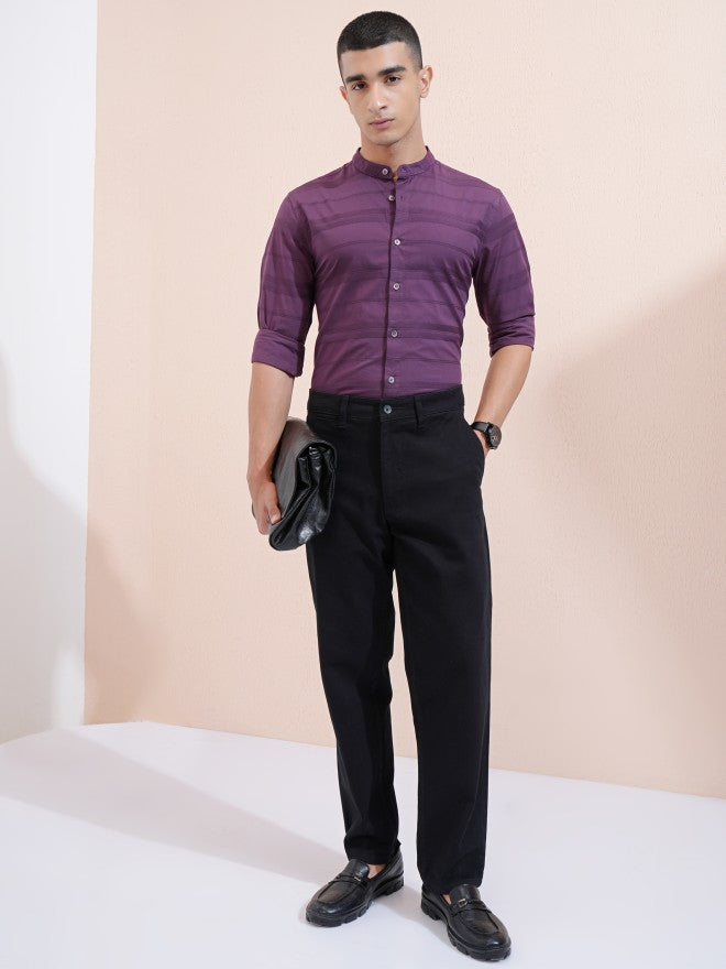 Highlander Men Purple Striped Regular Fit Casual Shirt - Purple - Image 2