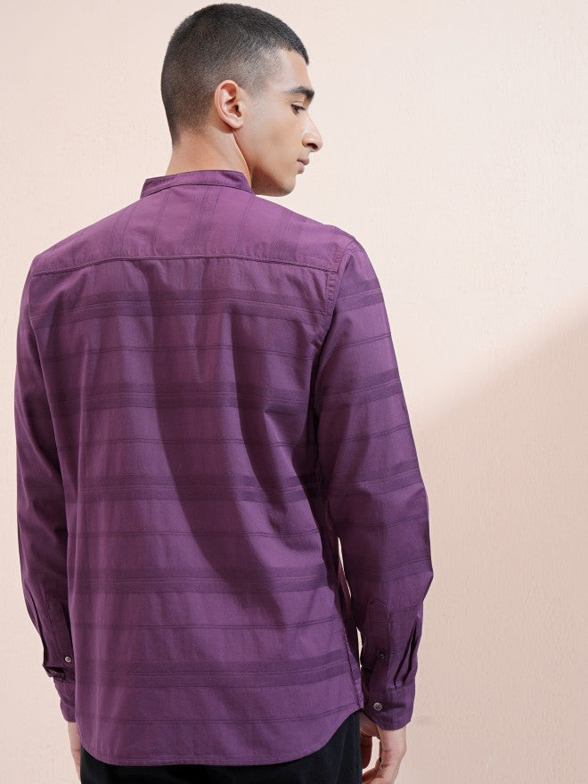 Highlander Men Purple Striped Regular Fit Casual Shirt - Purple - Image 3