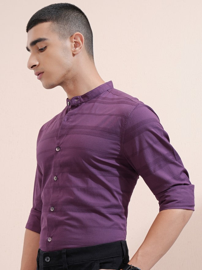 Highlander Men Purple Striped Regular Fit Casual Shirt - Purple - Image 4