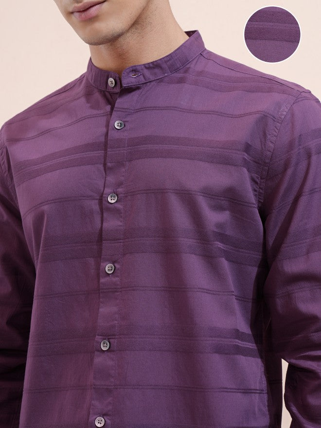 Highlander Men Purple Striped Regular Fit Casual Shirt - Purple - Image 5