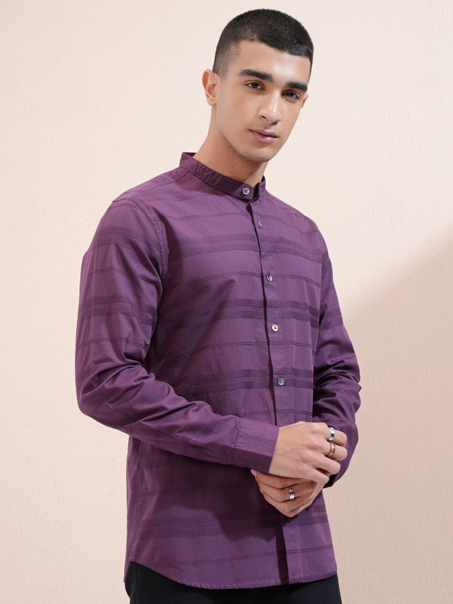 Highlander Men Purple Striped Regular Fit Casual Shirt - Purple - Image 6