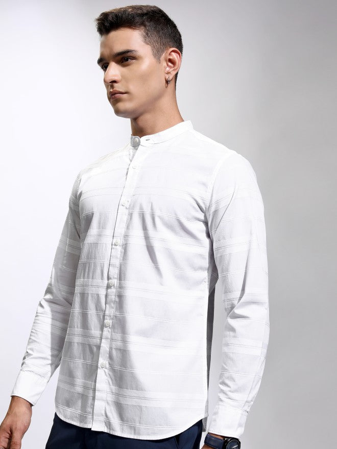 Highlander Men White Striped Regular Fit Casual Shirt - White - Image 4
