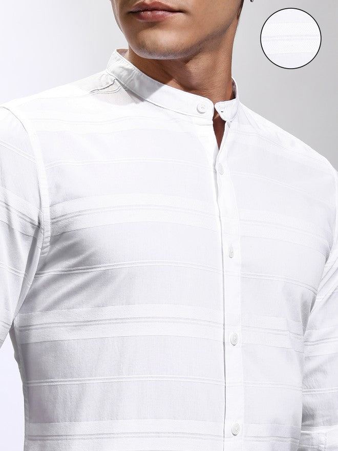 Highlander Men White Striped Regular Fit Casual Shirt - White - Image 5