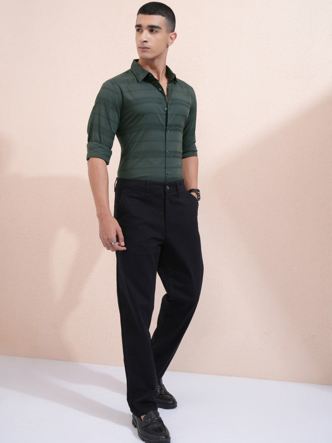 Highlander Men Green Striped Regular Fit Casual Shirt - Green - Image 2