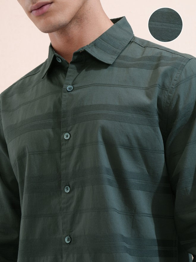 Highlander Men Green Striped Regular Fit Casual Shirt - Green - Image 5