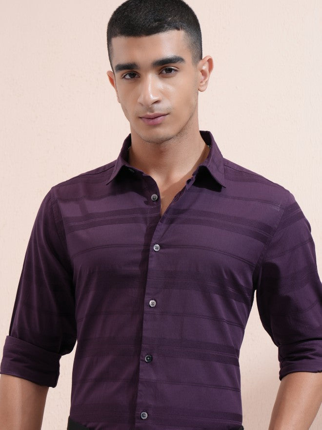 Highlander Men Purple Striped Regular Fit Casual Shirt - Purple - Image 1