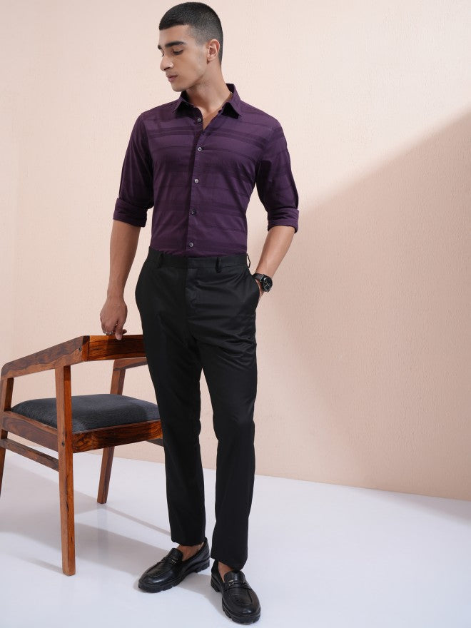 Highlander Men Purple Striped Regular Fit Casual Shirt - Purple - Image 2