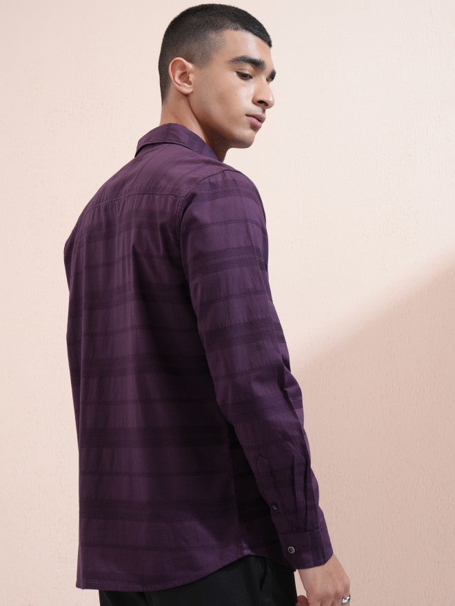 Highlander Men Purple Striped Regular Fit Casual Shirt - Purple - Image 3