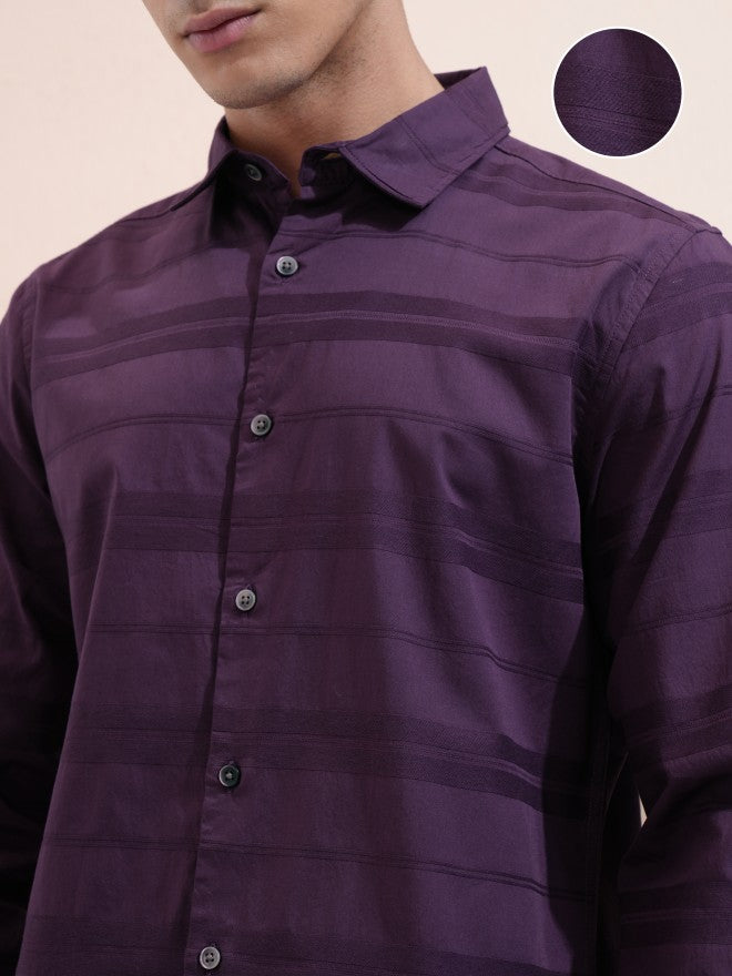 Highlander Men Purple Striped Regular Fit Casual Shirt - Purple - Image 5