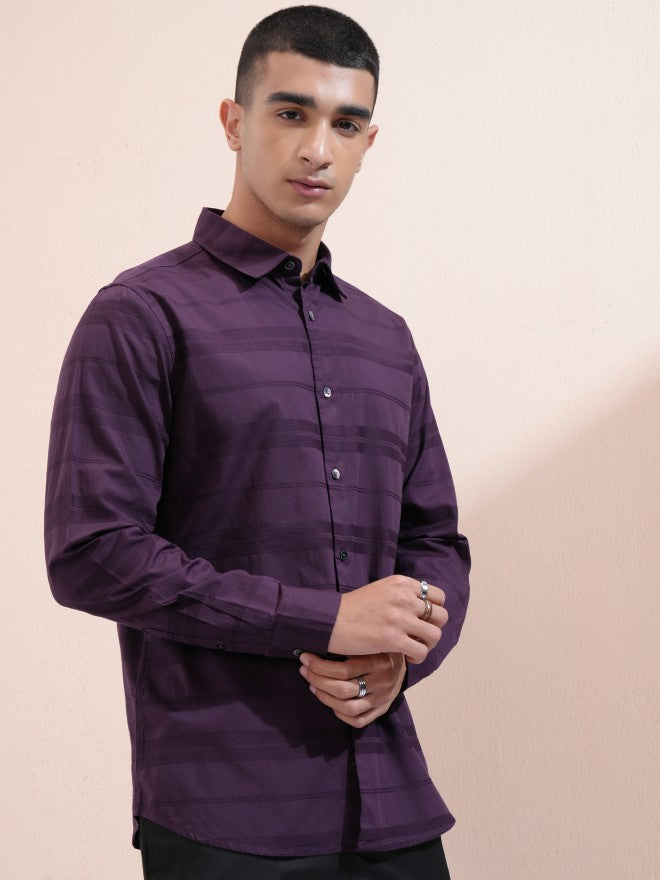 Highlander Men Purple Striped Regular Fit Casual Shirt - Purple - Image 6