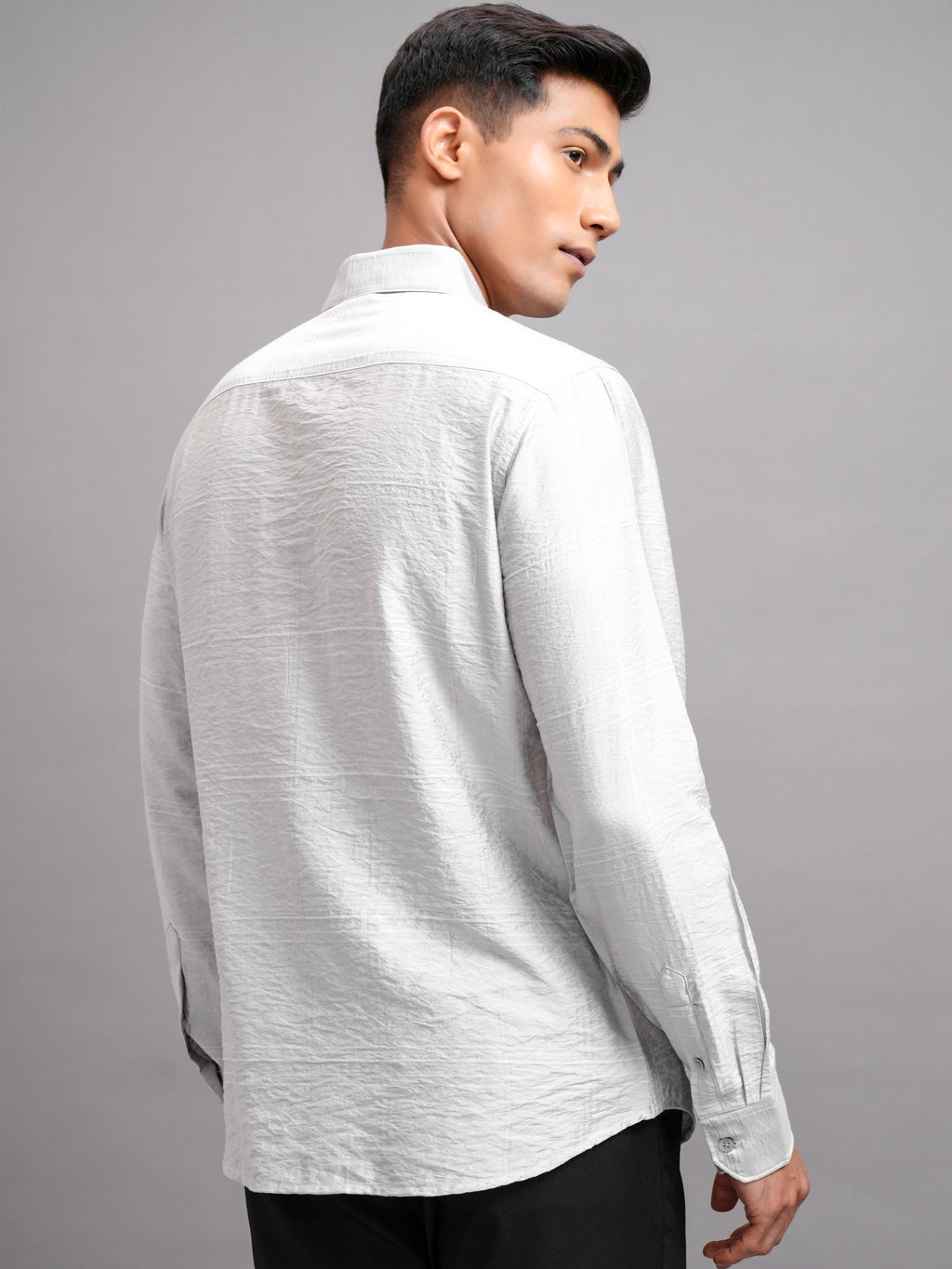 Highlander Men Grey Self Design Slim Fit Casual Shirt - Grey - Image 3