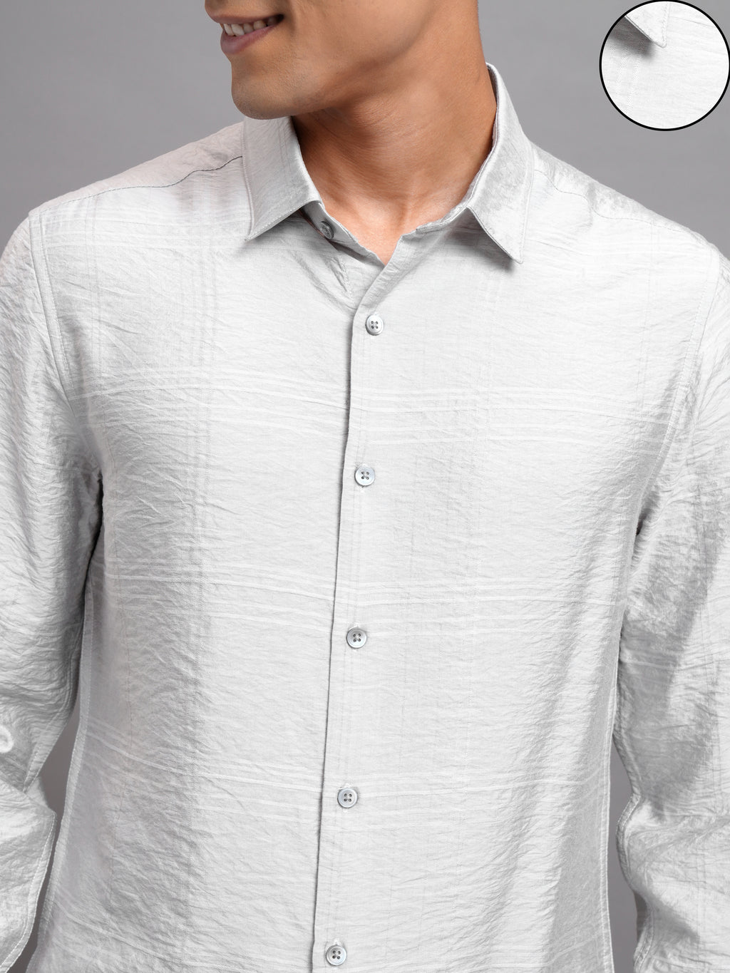 Highlander Men Grey Self Design Slim Fit Casual Shirt - Grey - Image 5