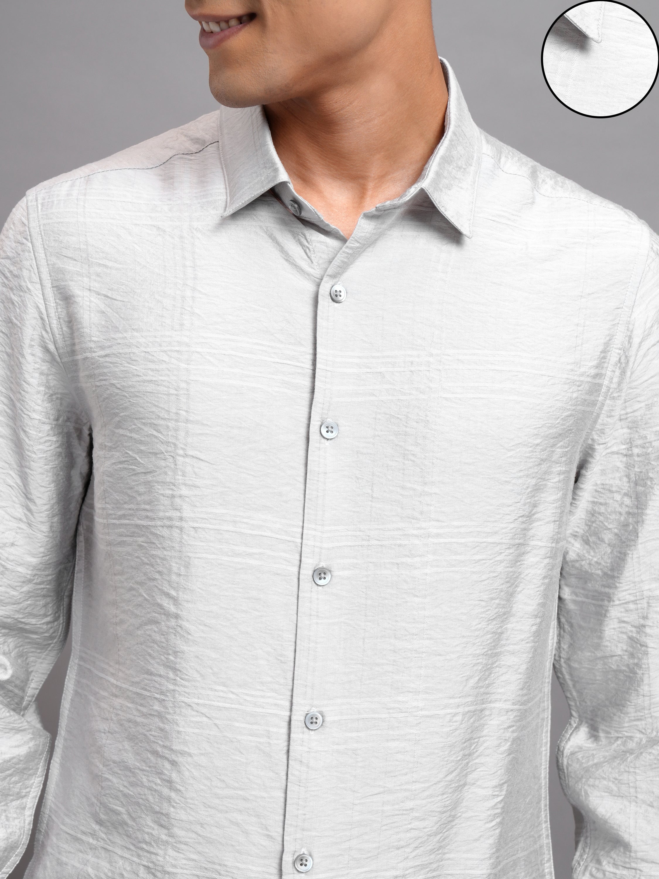 Highlander Men Grey Self Design Slim Fit Casual Shirt - Grey - Image 5