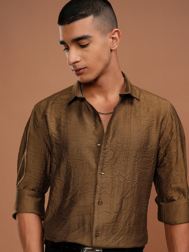 Highlander Men Brown Checked Slim Fit Casual Shirt - Brown - Image 1