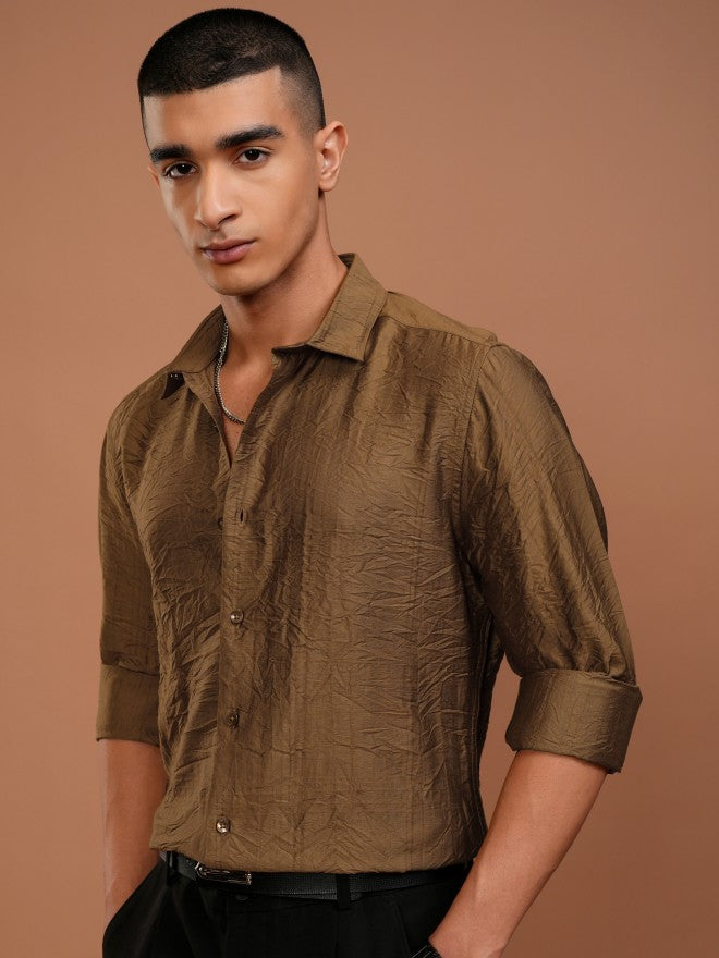 Highlander Men Brown Checked Slim Fit Casual Shirt - Brown - Image 4