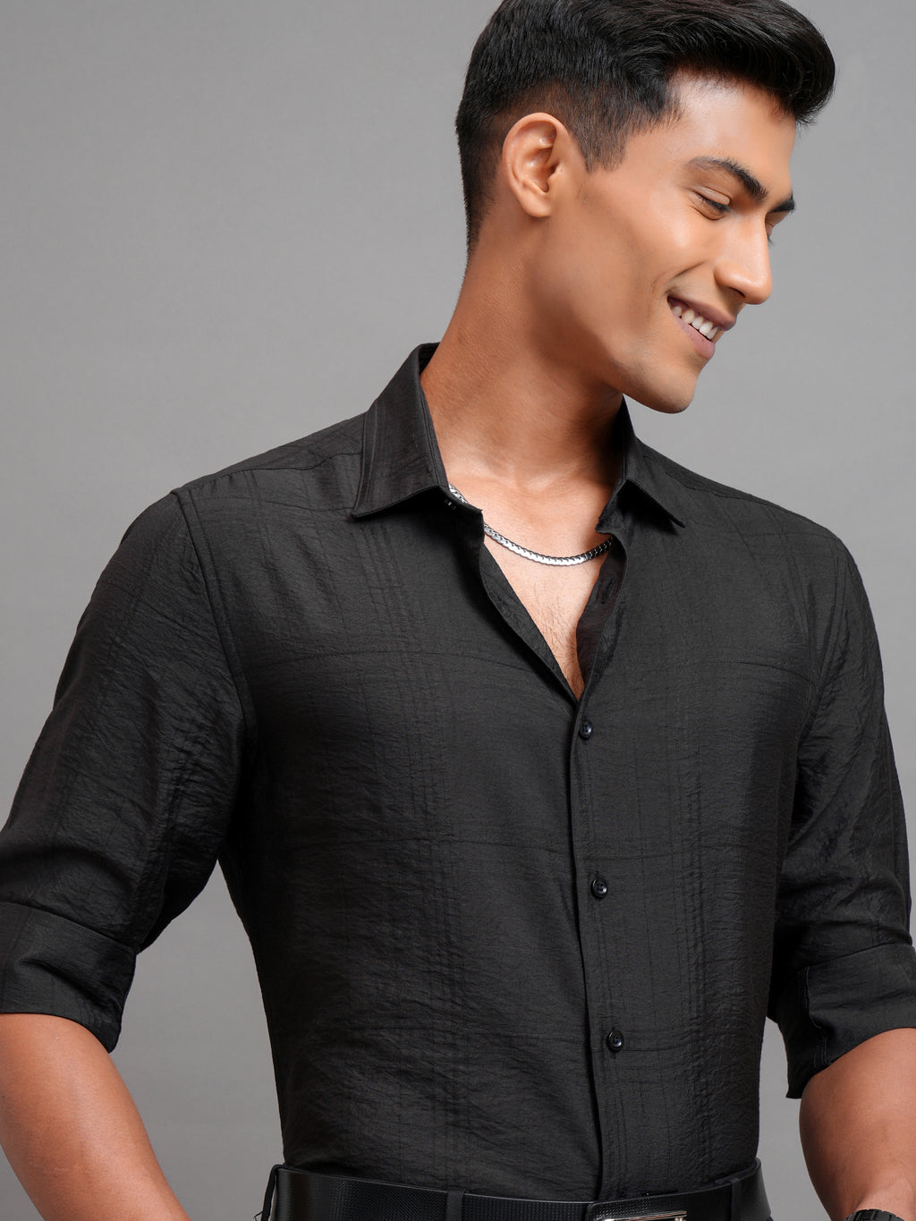 Highlander Men Black Self Design Slim Fit Casual Shirt - Black - Image 1