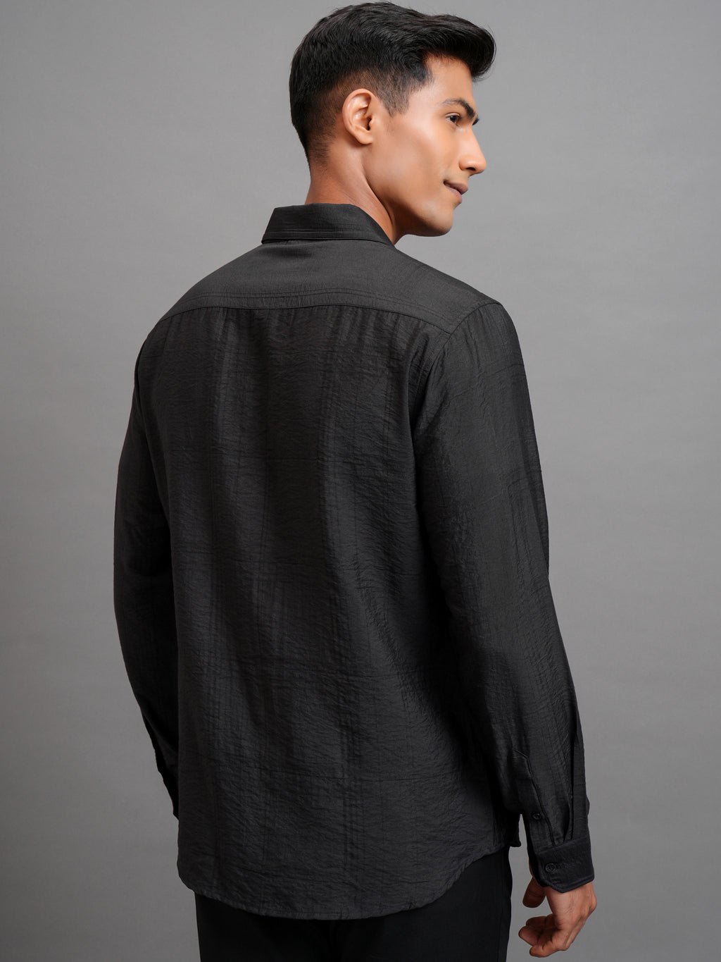Highlander Men Black Self Design Slim Fit Casual Shirt - Black - Image 3