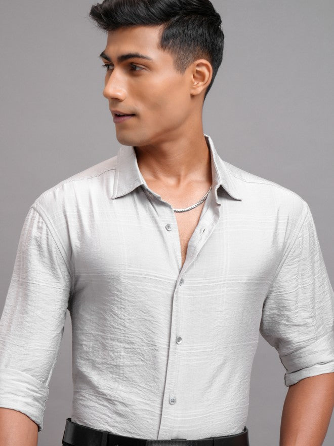 Highlander Men Grey Textured Slim Fit Casual Shirts - Grey - Image 1