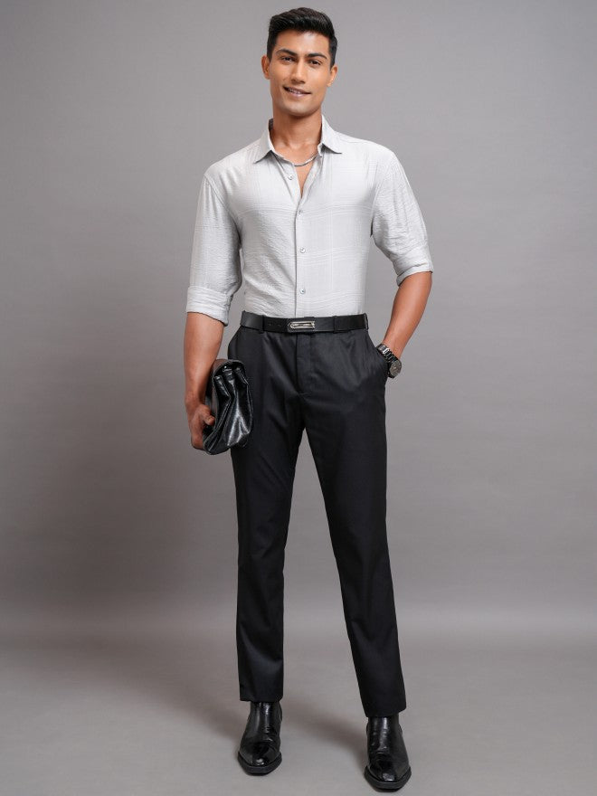 Highlander Men Grey Textured Slim Fit Casual Shirts - Grey - Image 2