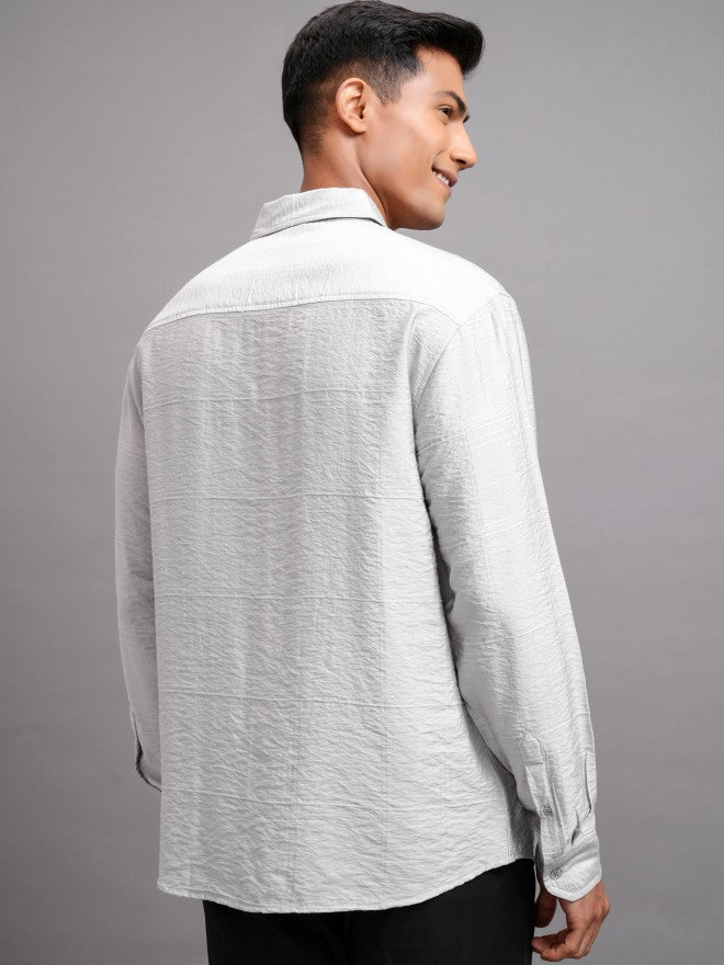 Highlander Men Grey Textured Slim Fit Casual Shirts - Grey - Image 3
