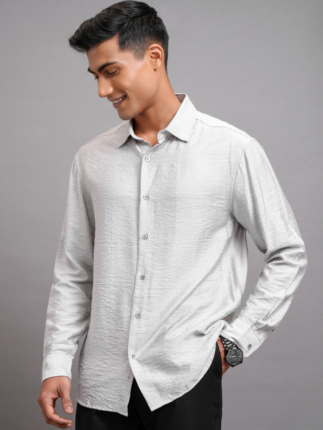 Highlander Men Grey Textured Slim Fit Casual Shirts - Grey - Image 4