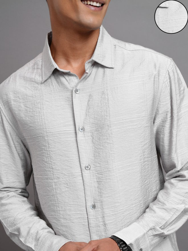 Highlander Men Grey Textured Slim Fit Casual Shirts - Grey - Image 5